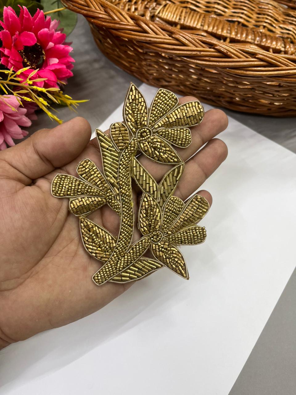 Handcrafted Beaded Patches – Premium Designer Embellished Appliques for Dresses & Ethnic Wear | Antique