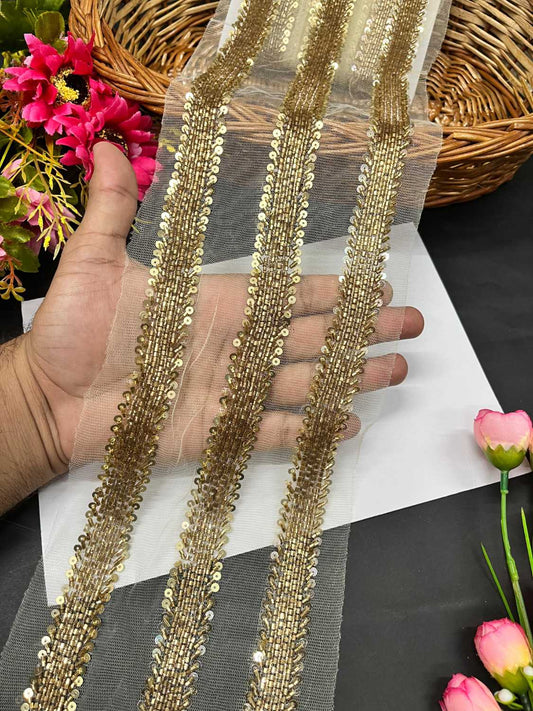 Zardosi & Cutdana Work Fancy Lace Border – Premium Handcrafted Designer Trim for Sarees, Lehengas & Festive Outfits (9 Meter, 1 Inch Width) | Antique