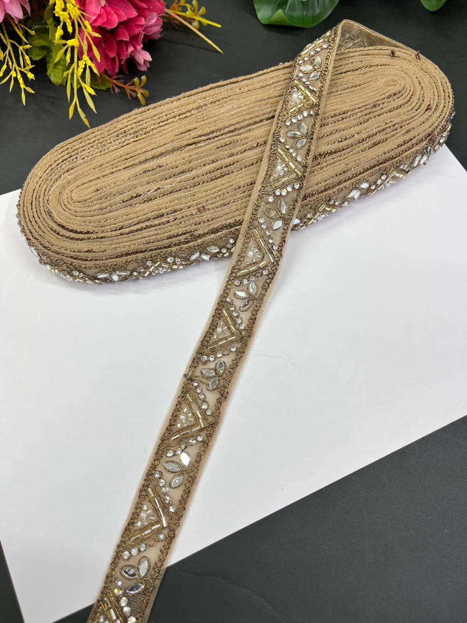 Beautiful Real Mirror Work Laces for Sarees – Premium 1 Inch Reflective Mirror Lace for Dupattas, Lehengas & Ethnic Wear (9 Meter) | Antique