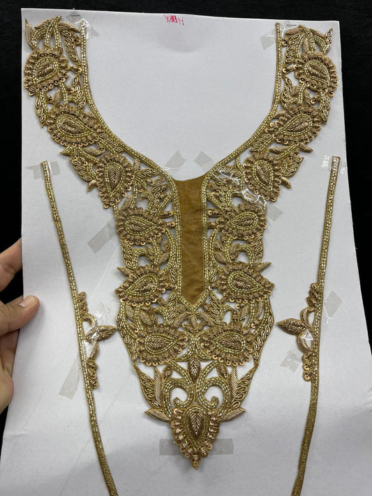 Zardozi Embroidered Neck Patch – Designer Ethnic Neck Patch for Kurti, Suits & Bridal Wear | Antique