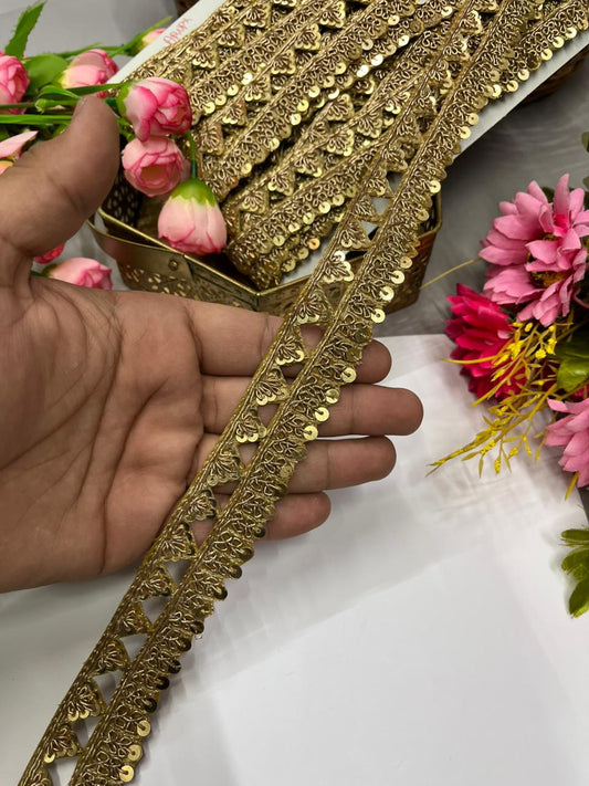 Handcrafted Cutwork Zardozi Borders – Premium 1 Inch Handmade Decorative Lace for Bridal & Ethnic Wear (9 Meter) | Antique