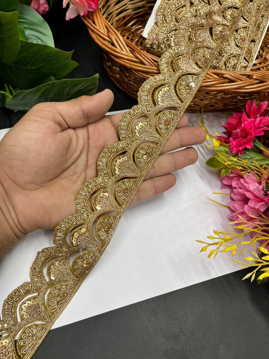 Designer Scalloped Zardozi Lace – Premium Handmade Ethnic Lace Border for Sarees & Dupattas | Antique