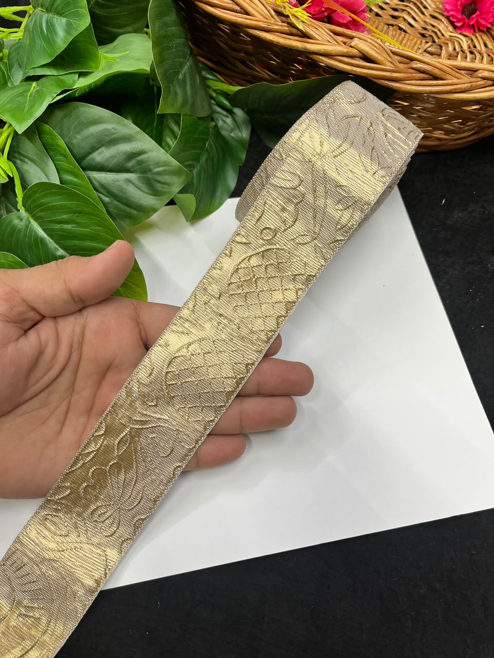 Artificial Plain Gota Lace for Skirts, Lehengas, Sarees & Dupattas – Decorative Gota Patti Lace Border (2 Inch) | DC1024 | Antique
