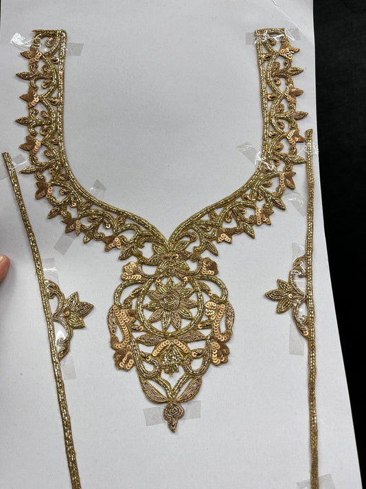 Handcrafted Dabka Work Neck Patches – Designer Ethnic Neck Patch for Kurti, Suits & Bridal Wear | Antique