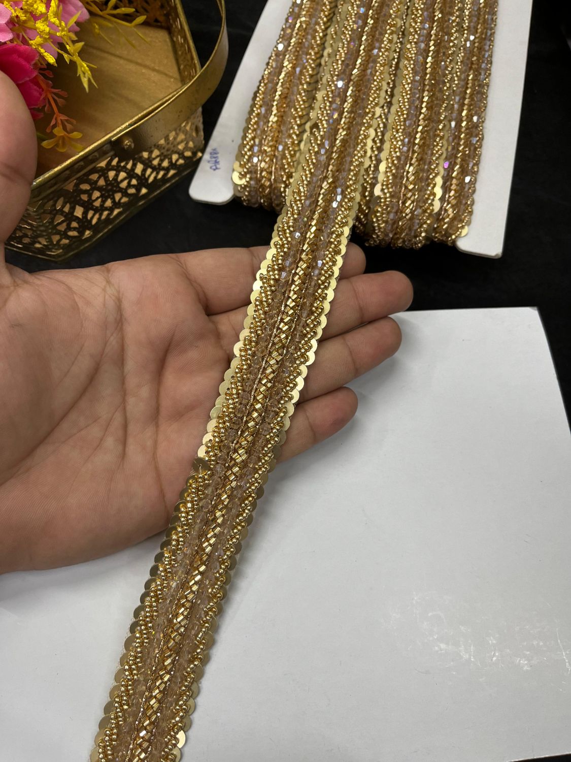Handmade Beaded Lace Trims – Elegant Designer Borders for Sarees, Lehengas & Dupattas (9 Meter, 1.5 Inch Width) | Antique