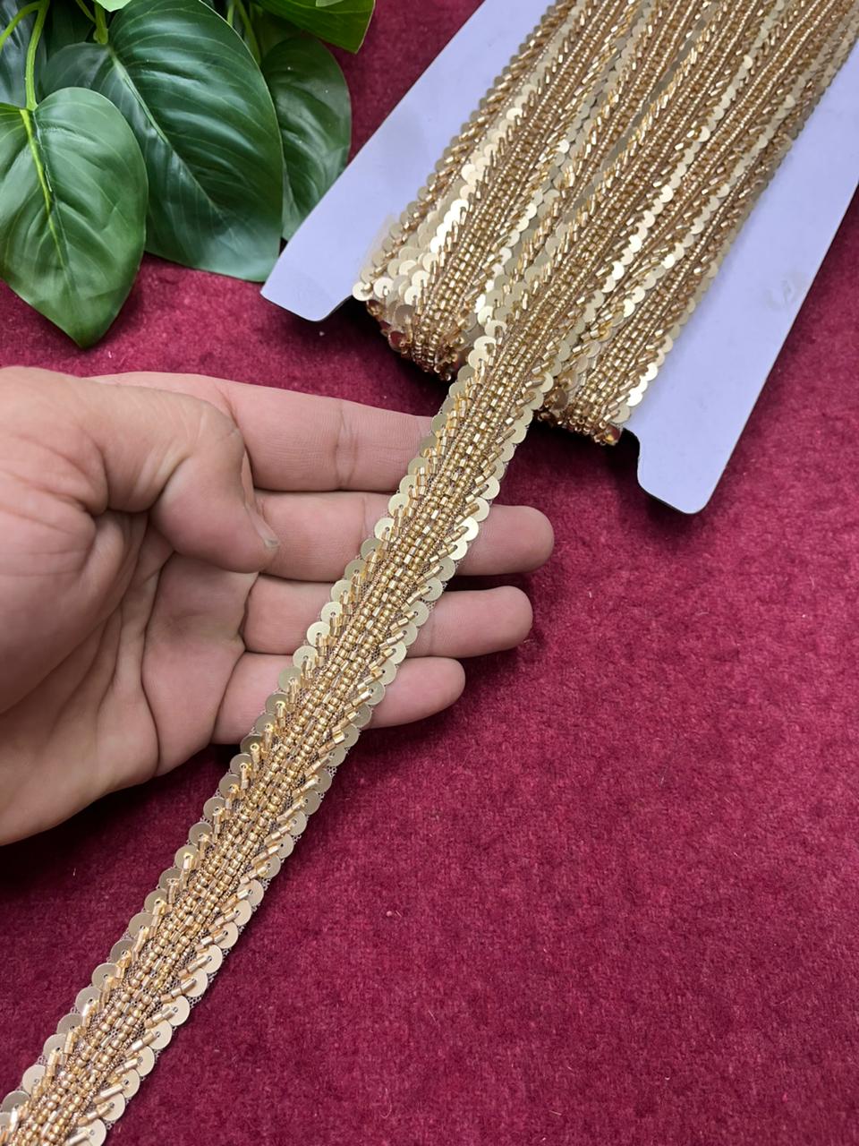 Handcrafted Sequins Zardosi Lace – Designer Handmade Border for Sarees, Dupattas & Lehengas (9 Meter, 1 Inch Width) | Antique
