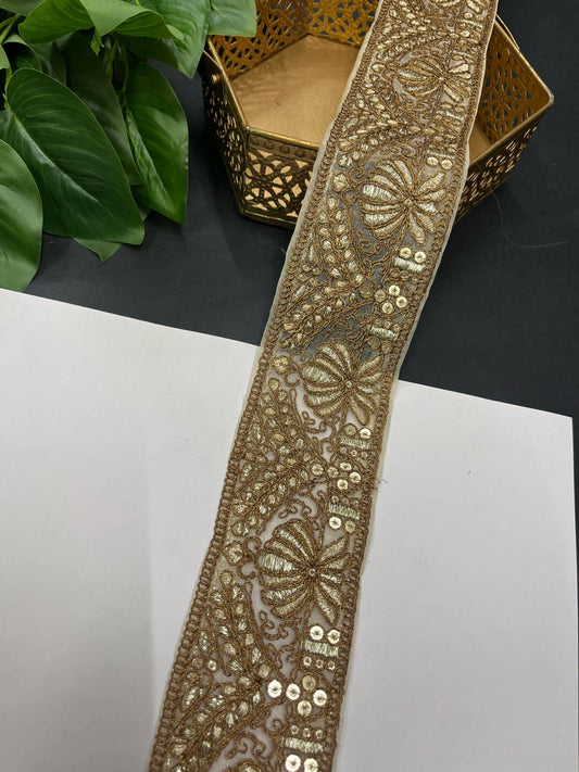 Gold Embroidered Saree Lace Borders – 9 Meters, 2-Inch Decorative Trim for Lehengas, Dupattas & Ethnic Wear | Antique