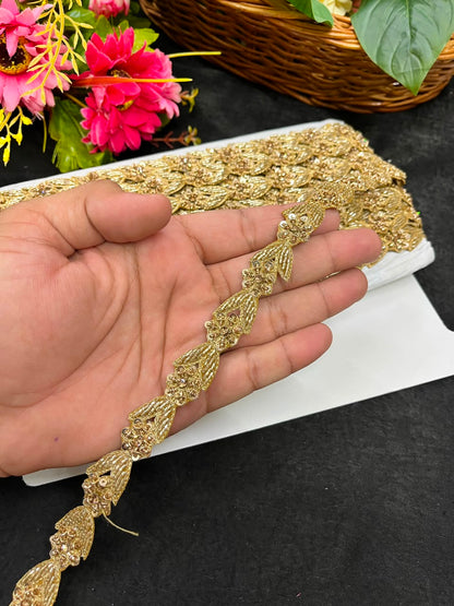Handcrafted Zardozi Lace for Sarees, Lehengas, Dupattas & Blouses – Premium Handmade Zardozi Embroidered Lace Border (1 Inch) | DC1051 | Antique