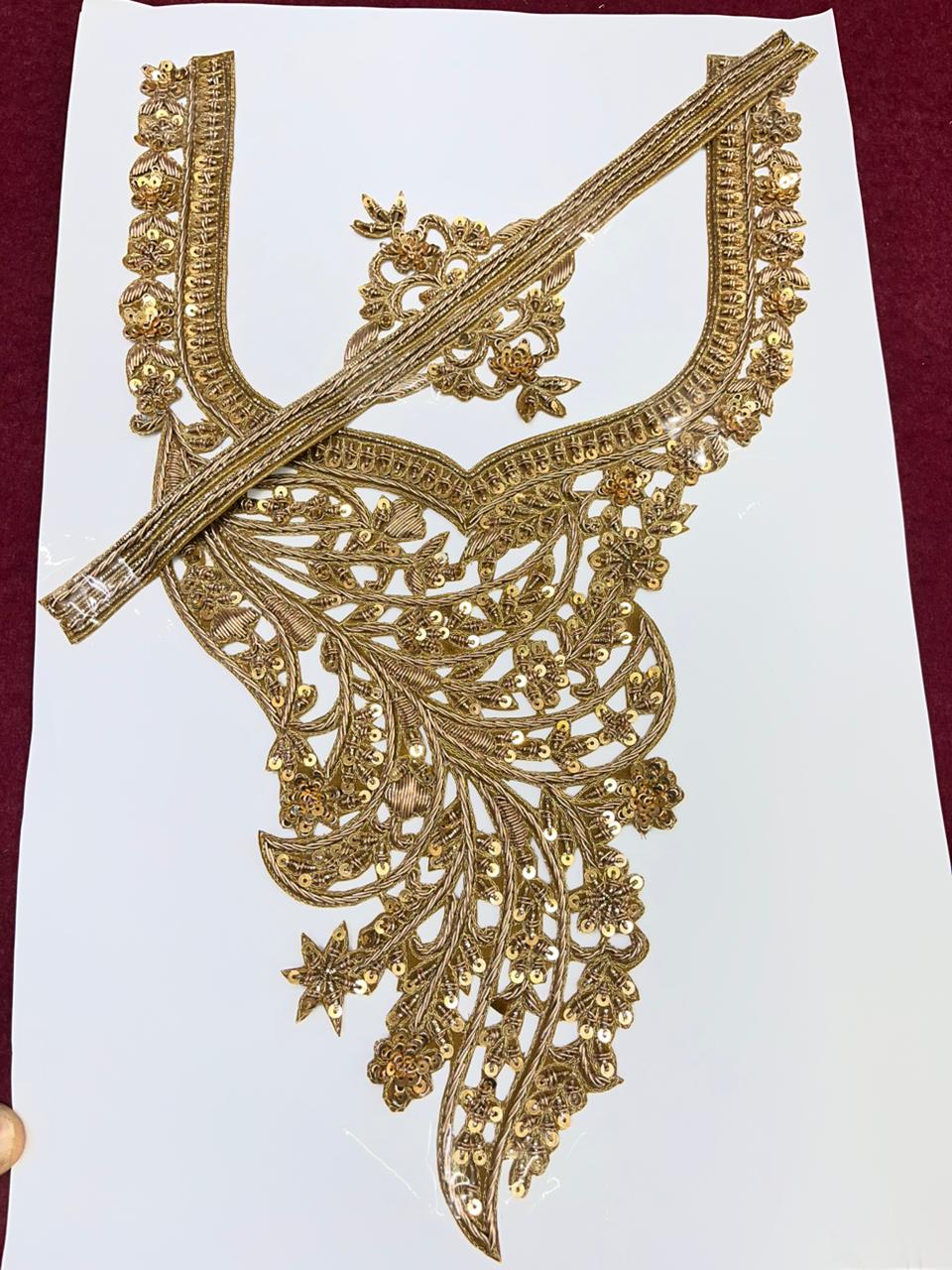 Handcrafted Zardosi Neck Patch – Premium Designer Embellished Neck Applique for Blouses, Kurtis & Ethnic Wear | Antique