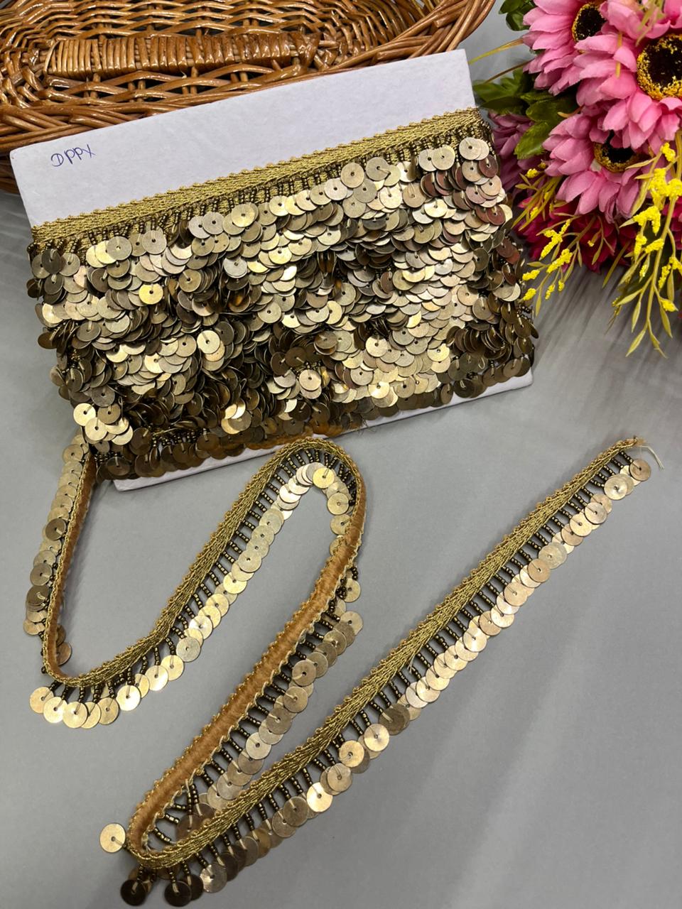 Metal Coin Hanging Lace for Bridal Dupattas – Premium 1 Inch Latkan Style Decorative Border for Wedding & Festive Wear (9 Meter) | Antique