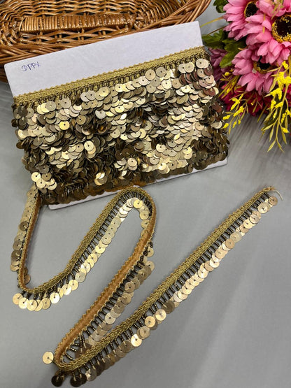 Metal Coin Hanging Lace for Bridal Dupattas – Premium 1 Inch Latkan Style Decorative Border for Wedding & Festive Wear (9 Meter) | Antique