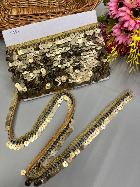 Metal Coin Hanging Lace for Bridal Dupattas – Premium 1 Inch Latkan Style Decorative Border for Wedding & Festive Wear (9 Meter) | Antique