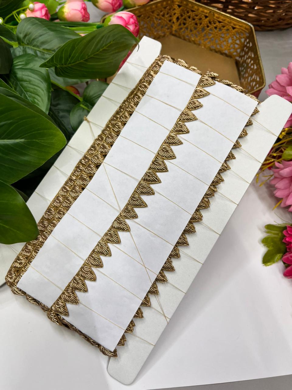 Handcrafted Zardozi Dabka Work Borders – Premium Half Inch Handmade Decorative Lace for Bridal & Ethnic Wear (9 Meter) | Antique