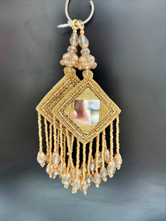Designer Mirror Tassels (Latkans) for Blouses, Dresses & Lehengas – Decorative Mirror Hanging Tassels Set of 2 | DC0999 | Antique