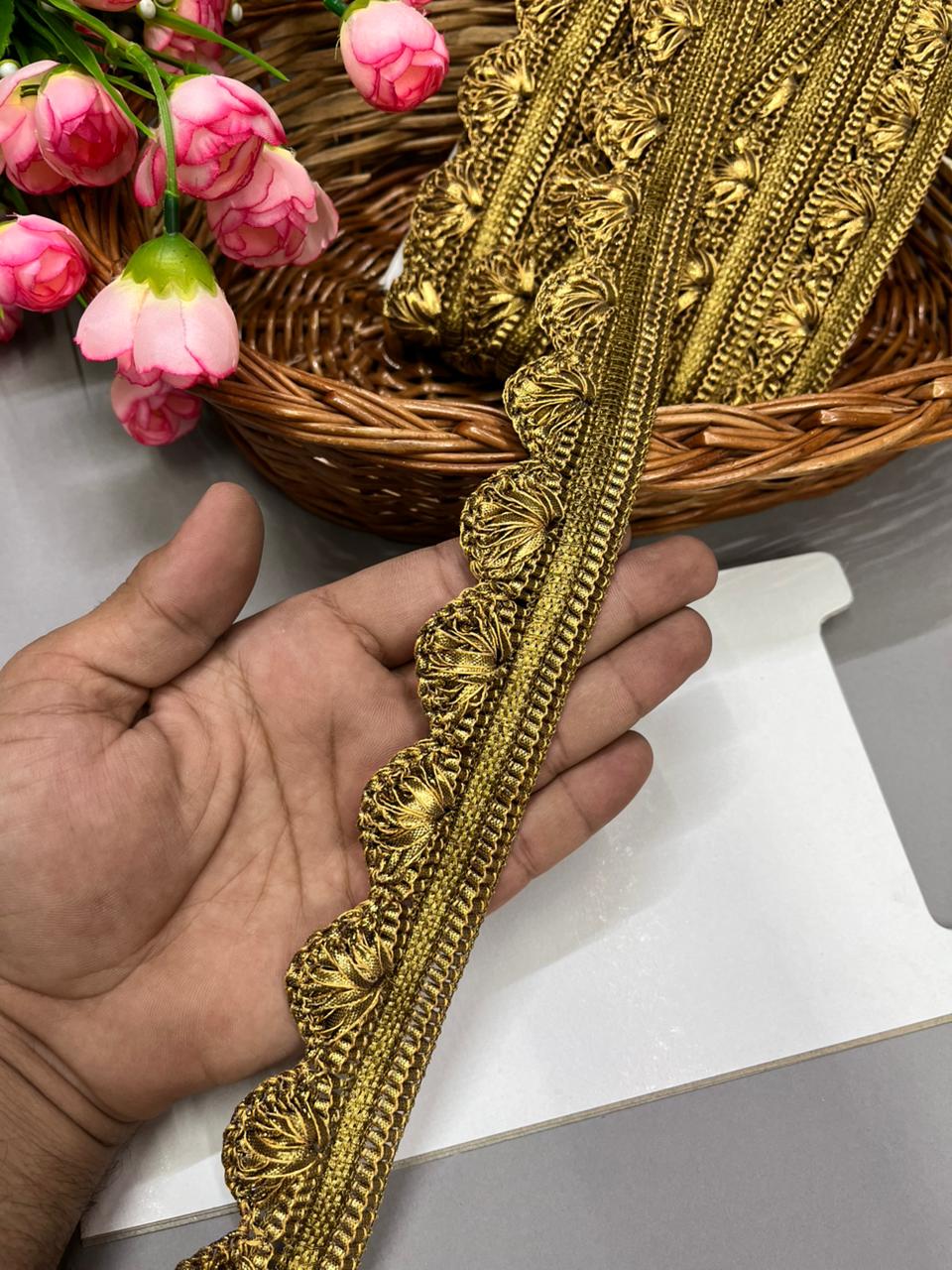 Gota Pankha Lace – Premium Gold Embroidered Border for Sarees, Lehengas & Dupattas (9 Meter, 1.5 Inch Width) | Antique