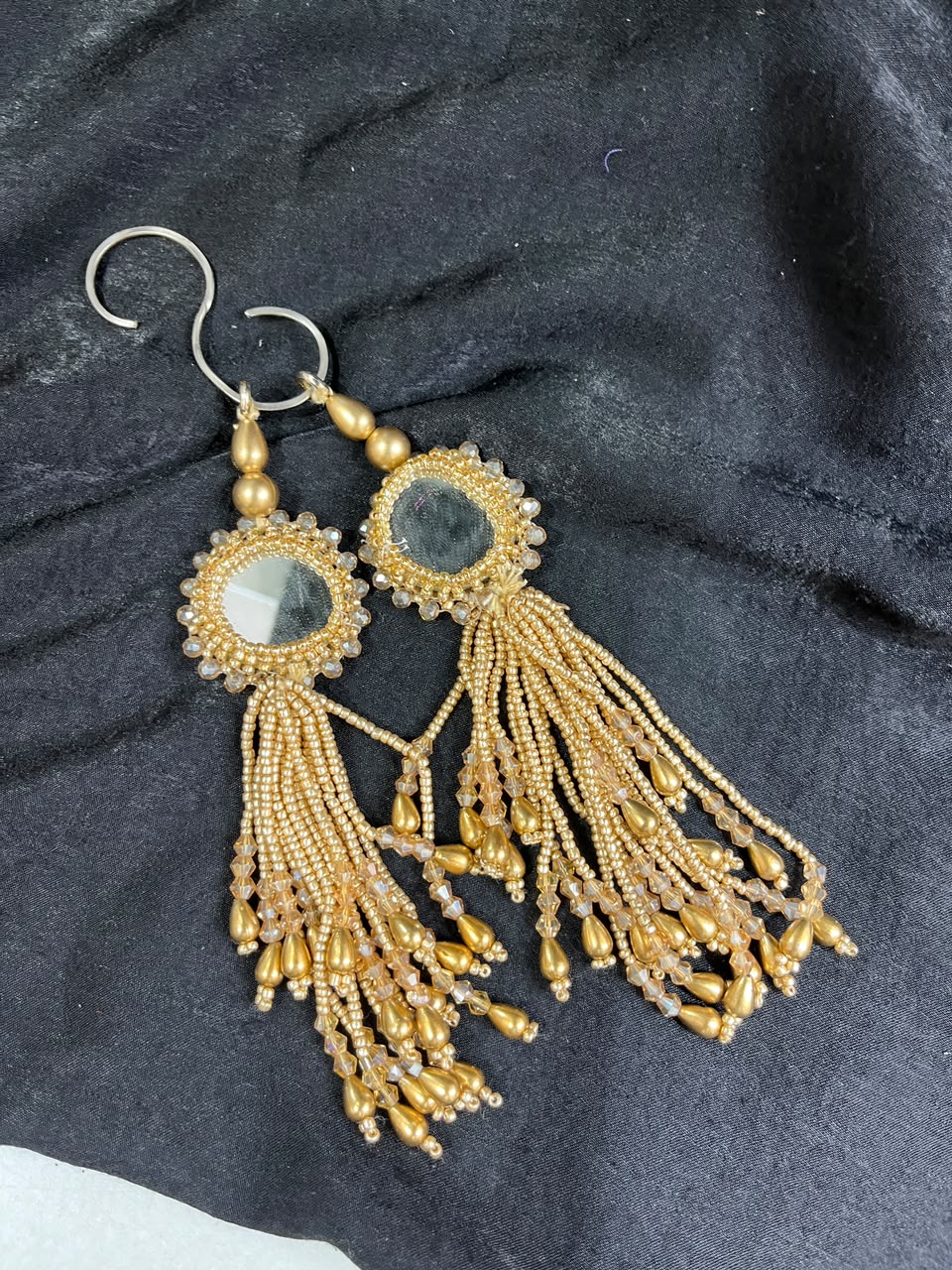 Designer Mirror Tassels (Latkans) for Blouses, Dresses & Lehengas – Decorative Mirror Hanging Tassels Set of 2 | DC0998 | Antique