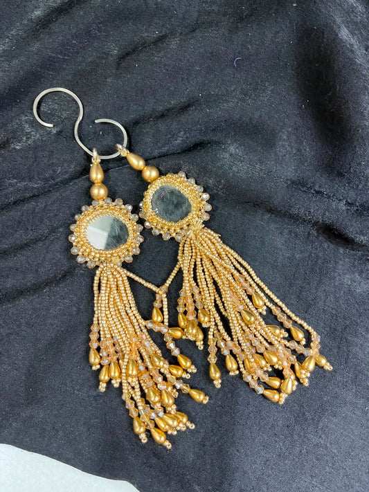 Designer Mirror Tassels (Latkans) for Blouses, Dresses & Lehengas – Decorative Mirror Hanging Tassels Set of 2 | DC0998 | Antique
