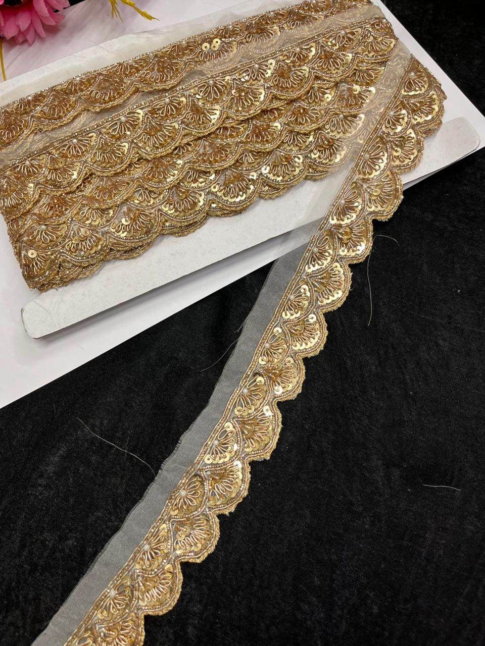 Beautiful Zardozi Dabka Borders for Sarees & Dupattas – Premium 1 Inch Handmade Decorative Lace for Bridal & Ethnic Wear (9 Meter) | Antique