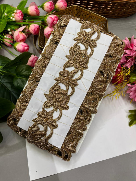Handmade Cutwork Dabka Borders – Premium 2 Inch Handcrafted Decorative Lace for Bridal & Ethnic Wear (9 Meter) | Antique