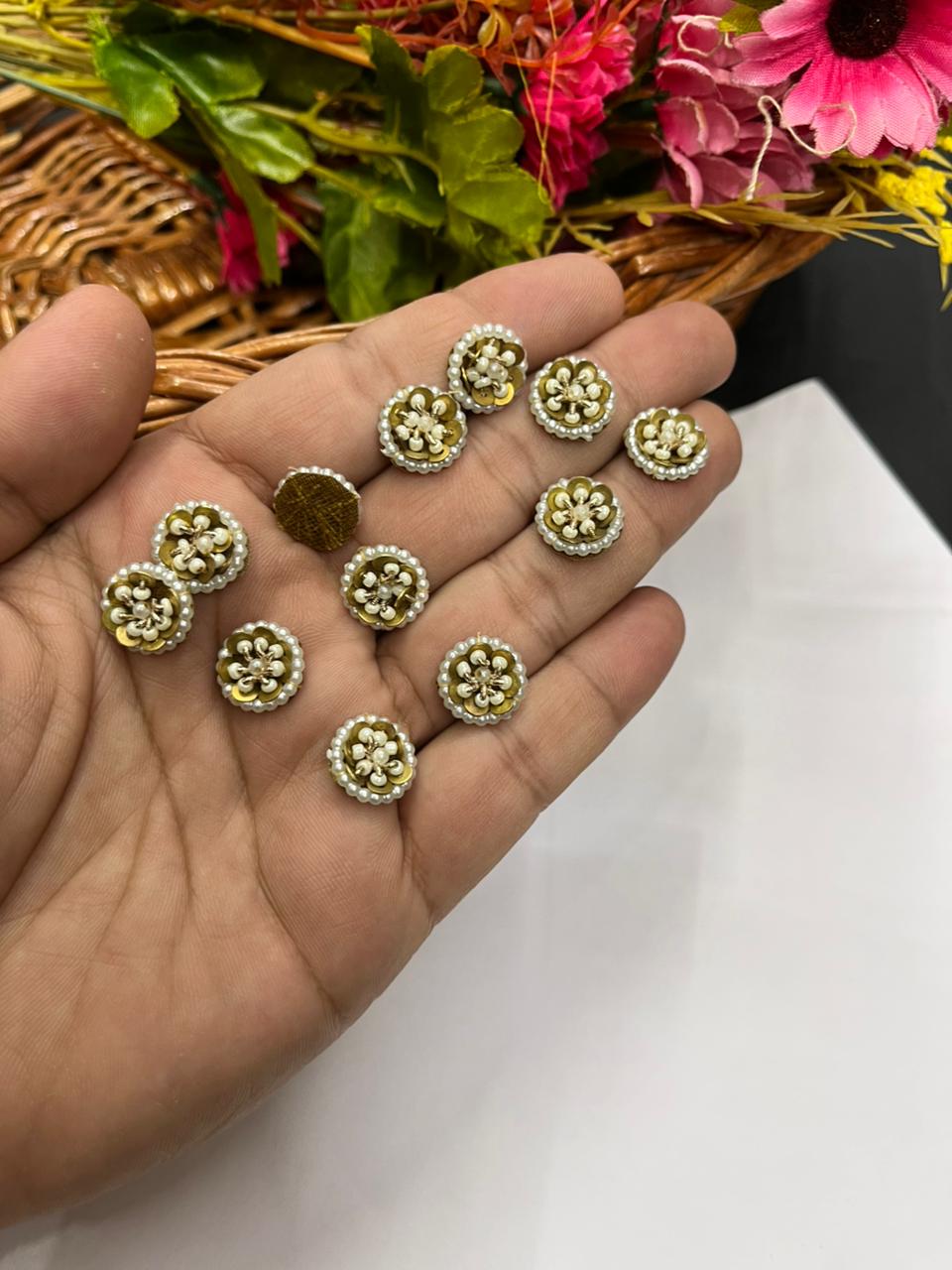 Handcrafted Pearl Small Butti (Pack of 12) – Premium Designer Embellishments | Antique