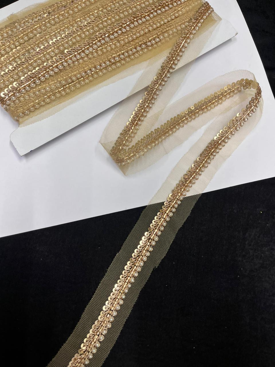 Handcrafted Cutdana (Bead) Lace with Sequins – Premium Handmade Designer Lace | Antique