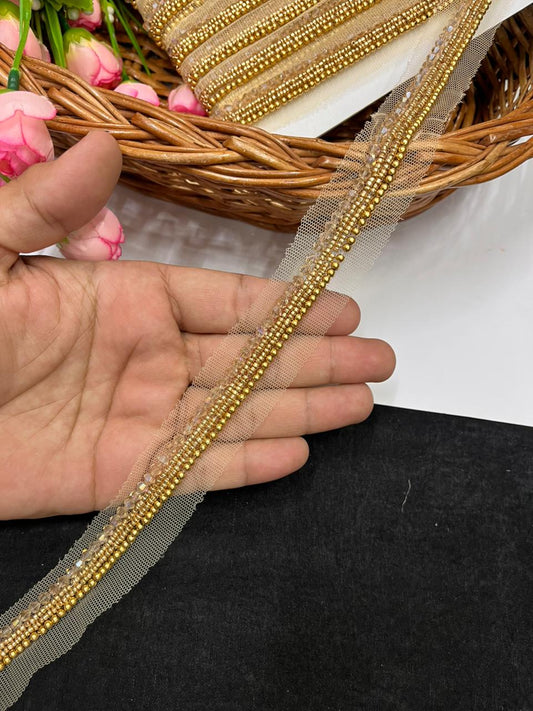 Luxurious Crystal with Pearl Handcrafted Lace – Premium Designer Handmade Lace | Antique