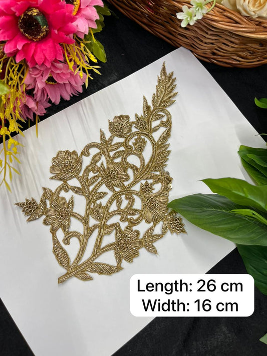 Zardozi Cutwork Patch for Lehengas, Sarees & Blouses – Designer Handcrafted Embroidered Applique Patch | Antique