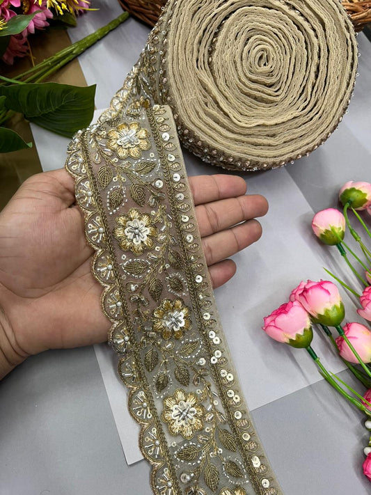 Designer Bridal Saree Lace Border – Premium 3 Inch Handcrafted Maggam Work Decorative Border for Wedding & Festive Wear (9 Meter) | Antique