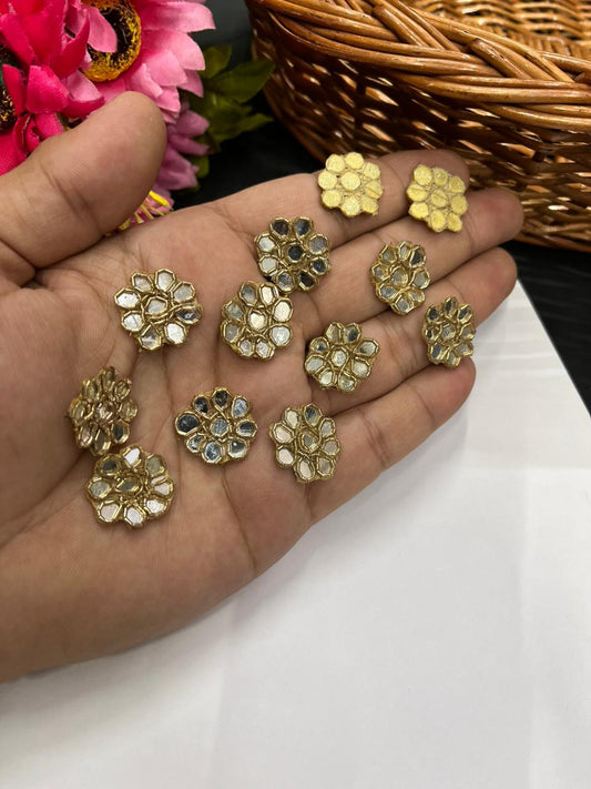 Handcrafted Mirror Work Round Butti (Pack of 12) – Premium Traditional Designer Embellishments | Antique