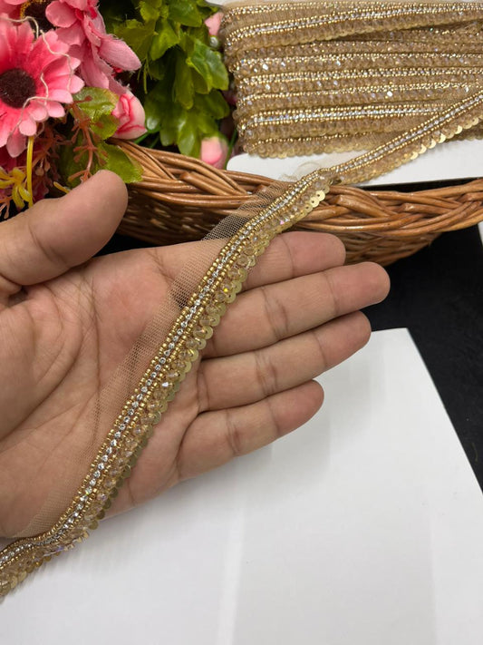 Luxurious Crystal with Diamond Work Handmade Lace – Premium Designer Handmade Lace | Antique