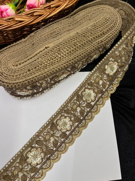 Antique Zari Flower Design Maggam Work Lace for Sarees – Premium Designer Maggam Lace | Antique