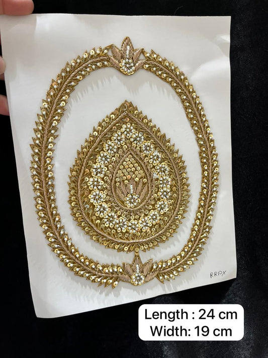 Zardozi Work Applique for Blouses & Dresses – Designer Handcrafted Embroidered Patch for Ethnic Wear | Antique