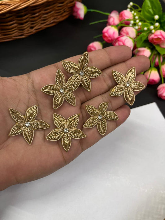 Handmade Zardosi Flower Patch | Zardosi Applique (Pack of 6) for Sarees, Lehengas & Blouses | Antique