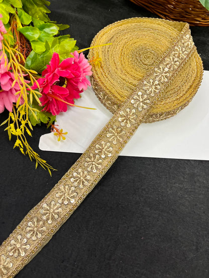 Handcrafted Aari Work Lace for Sarees, Lehengas, Dupattas & Blouses – Premium Handmade Embroidered Lace Border (1 Inch) | DC1055 | Antique
