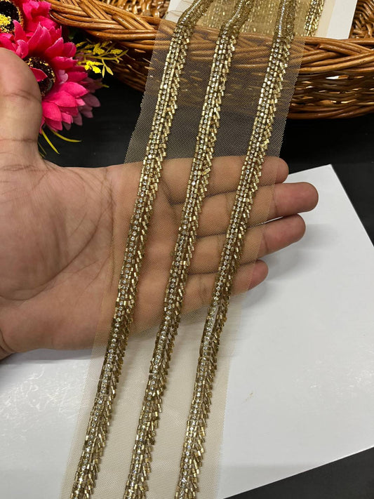 Zardosi & Cutdana Work Fancy Lace Border – Elegant Handcrafted Trim for Sarees, Lehengas & Designer Wear (9 Meter, 0.5 Inch Width) | Antique