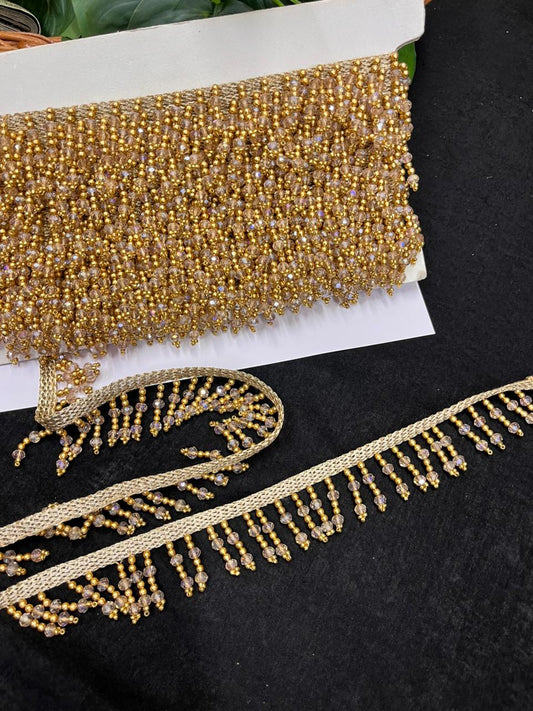 Beautiful Crystal Hanging Lace with Pearls – Premium Designer Latkan Lace | Antique