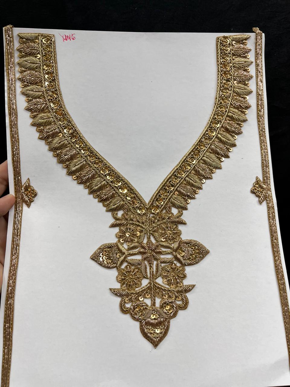 Handcrafted Dabka Work Neck Patches – Designer Ethnic Neck Patch for Kurti, Suits & Bridal Wear | Antique