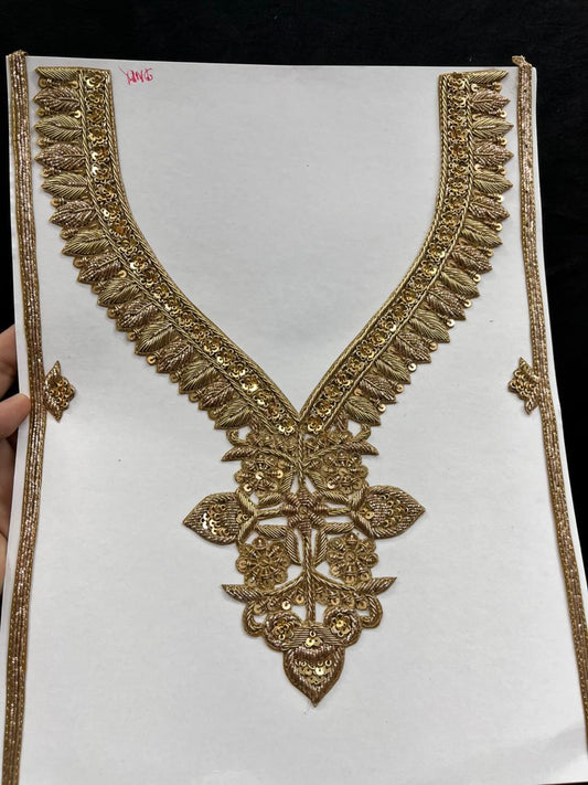 Handcrafted Dabka Work Neck Patches – Designer Ethnic Neck Patch for Kurti, Suits & Bridal Wear | Antique