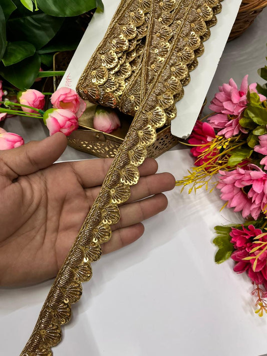 Handcrafted Zardozi Dabka Work Borders – Premium 1 Inch Handmade Decorative Lace for Bridal & Ethnic Wear (9 Meter) | Antique