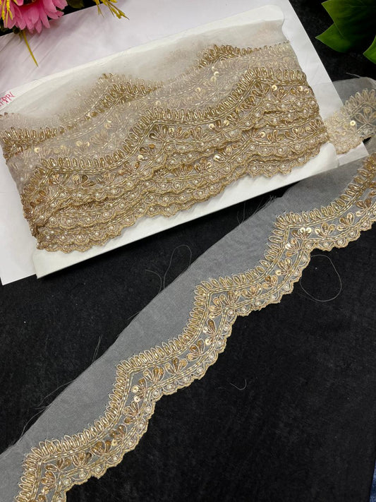 Scalloped Zardozi Borders – Premium 1 Inch Handmade Decorative Lace for Bridal & Ethnic Wear (9 Meter) | Antique