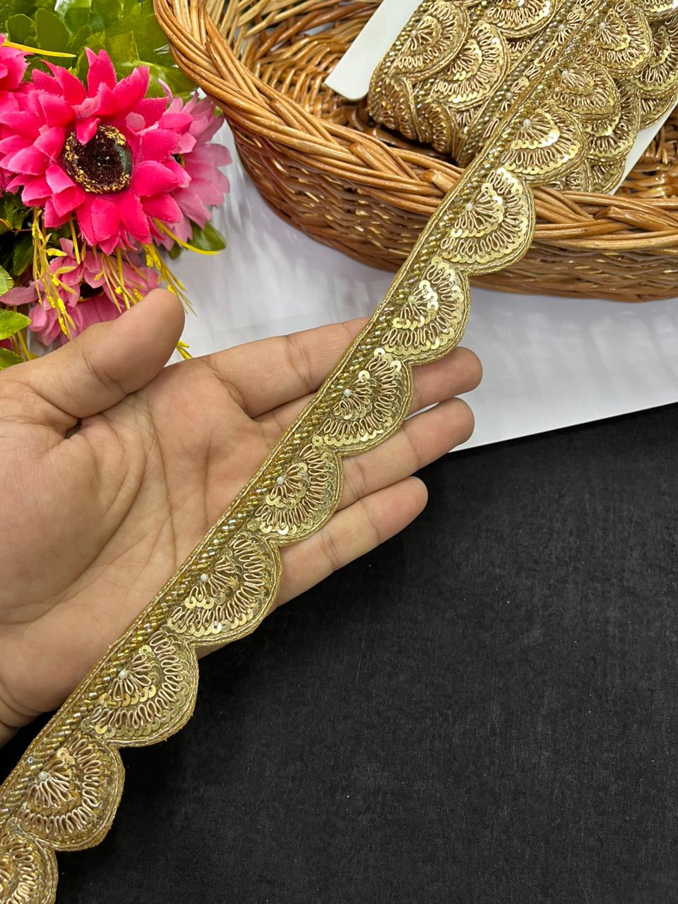 Handmade Scalloped Zardozi Work Lace for Sarees – Premium Handmade Designer Lace | Antique