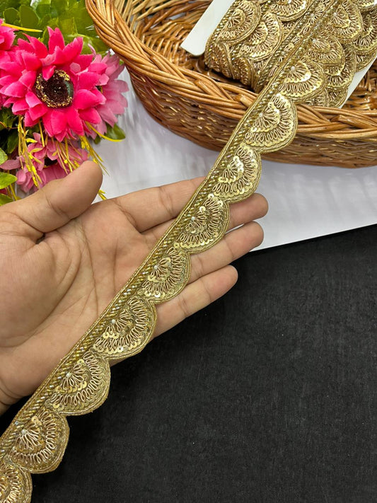 Handmade Scalloped Zardozi Work Lace for Sarees – Premium Handmade Designer Lace | Antique