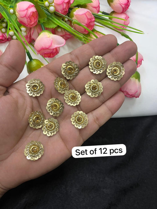 Handcrafted Sequins Work Small Butties for Sarees & Dupattas – Designer Embroidered Butti Patch Set (12 Pieces) | Antique