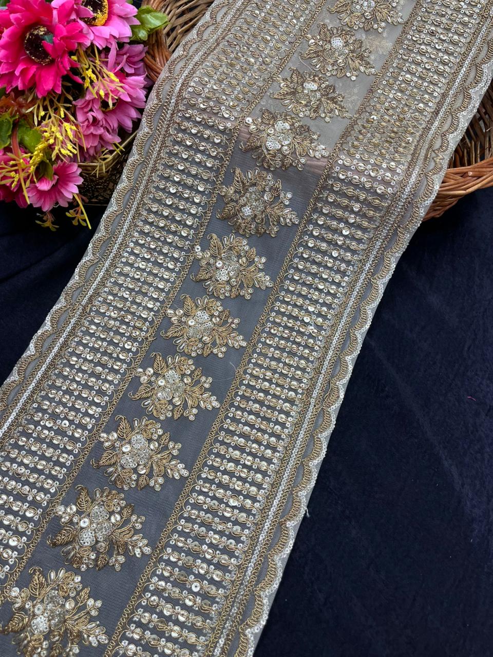 Sabyasachi Inspired Embroidered Lehenga Border Lace – Designer Bridal Saree & Lehenga Lace Trim (9 Inch) | Antique