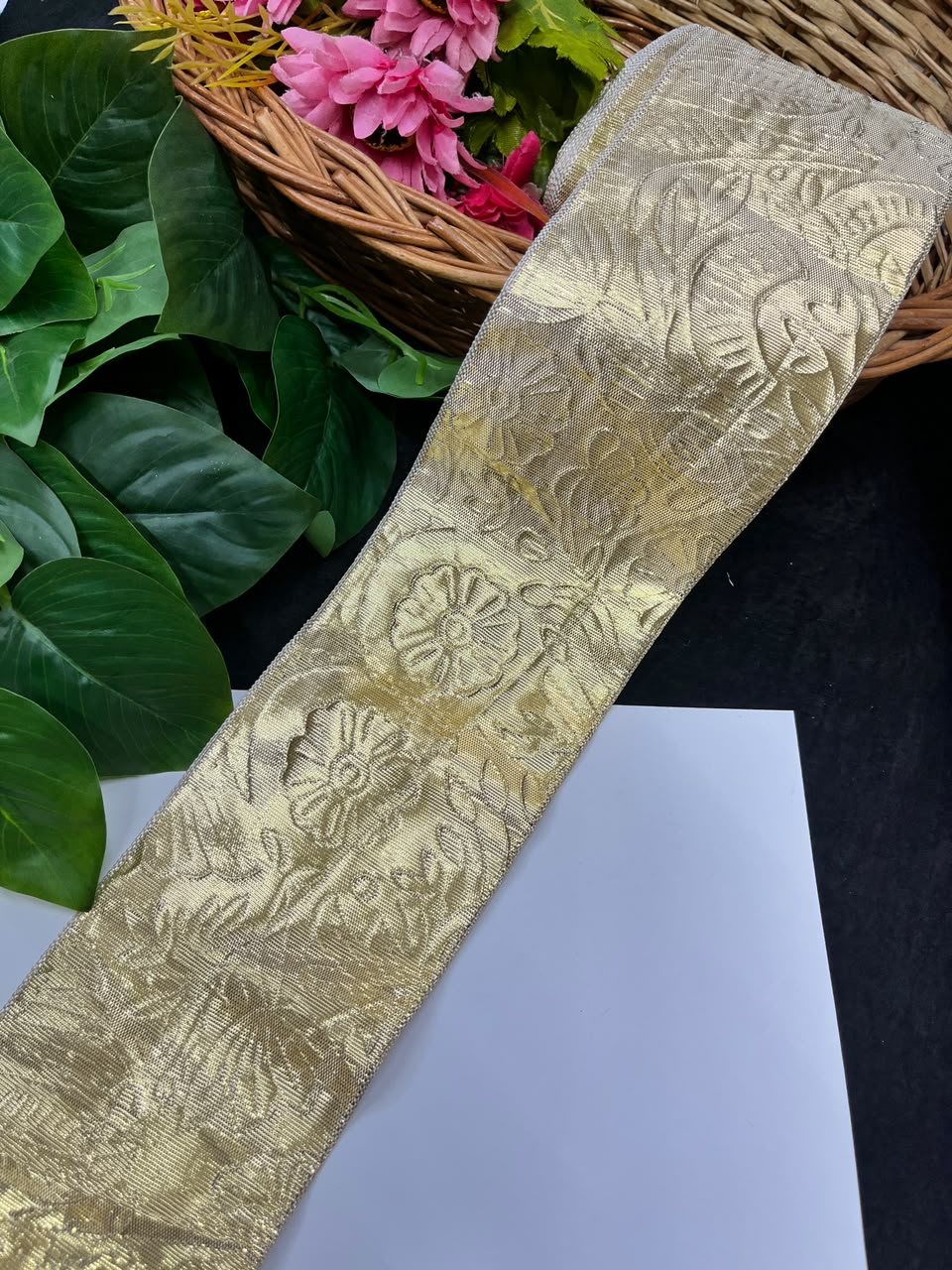 Artificial Plain Gota Lace for Skirts, Lehengas, Sarees & Dupattas – Decorative Gota Patti Lace Border (4 Inch) | DC1023 | Antique