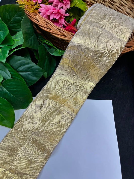 Artificial Plain Gota Lace for Skirts, Lehengas, Sarees & Dupattas – Decorative Gota Patti Lace Border (4 Inch) | DC1023 | Antique