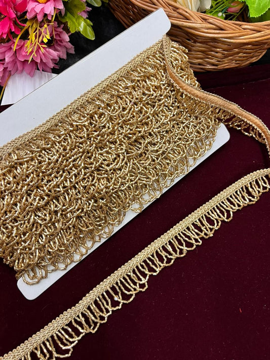 Designer Cutdana Hanging Lace for Sarees, Lehengas & Dupattas – Premium Latkan Lace Border with Cutdana Work (1 Inch) | Antique