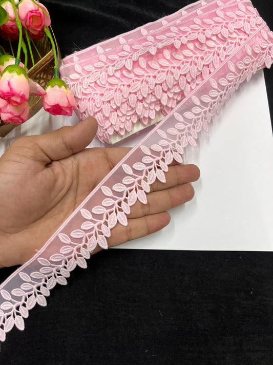 Beautiful Imported Organza Lace Trim for Sarees, Dresses & Kurtis – Designer Soft Organza Lace Border (1.5 Inch) | Baby Pink