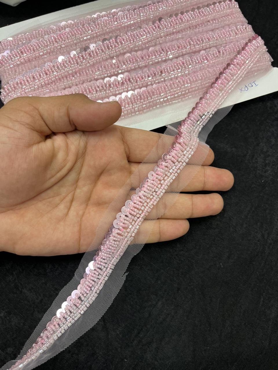 Beautiful Handcrafted Lace Trim for Sarees, Kurtis & Dresses – Decorative Handmade Embroidery Lace Border | Baby Pink