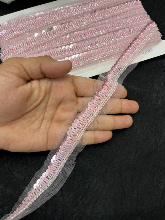 Beautiful Handcrafted Lace Trim for Sarees, Kurtis & Dresses – Decorative Handmade Embroidery Lace Border | Baby Pink